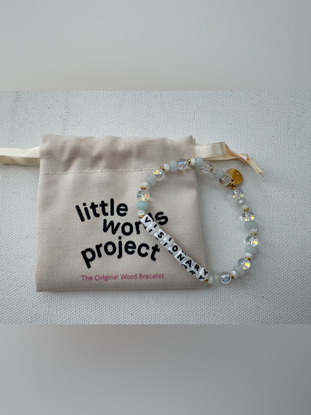 Brand new Little Words Project “VISIONARY” Beaded Bracelet w/ Pouch Small